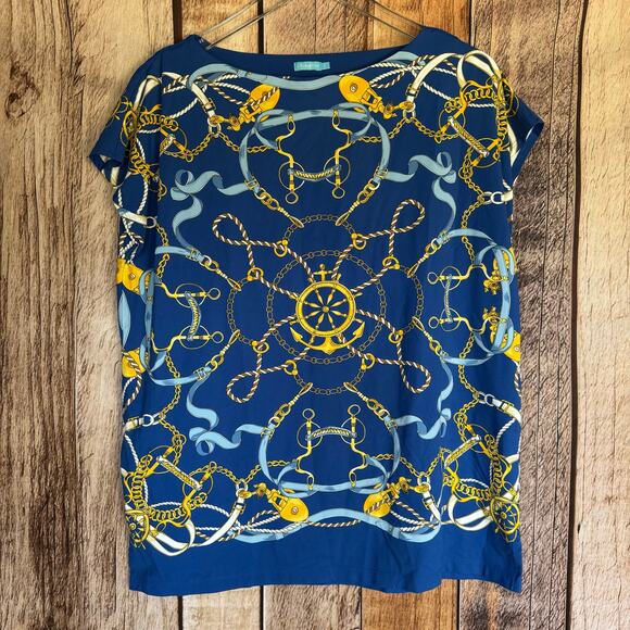 J. McLaughlin Tops - J. McLaughlin Top Catalina Cloth Short Sleeve Anchors Ship Boat Large Blue